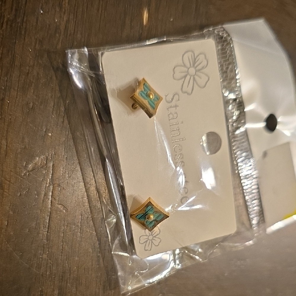 Gold and Turquoise Stainless Steel Earrings